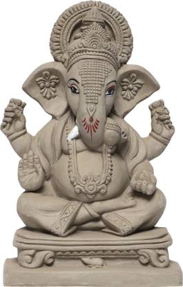 KSI Eco Friendly 9 Inch Ganpati Idol Dagdusheth Mukut for Home Visarjan Decorative Showpiece  -  18.5 cm