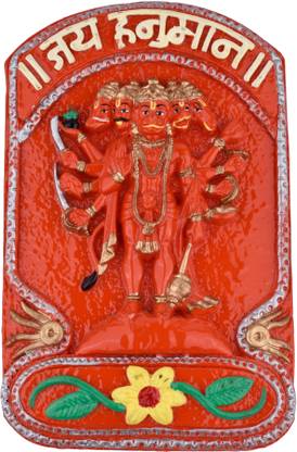 KRITILIFE Panchmukhi Hanuman Ji Wall Hanging | Vibrant Polyresin Mural Decorative Showpiece  -  19 cm