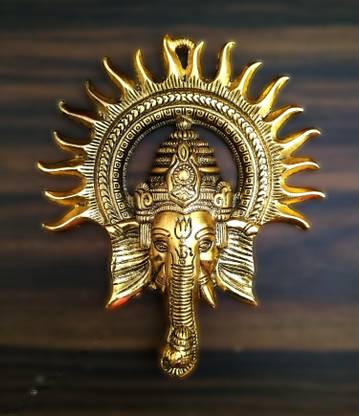 WELLWISHERS CRAFT Ganesh Wall Hanging(Aluminium, Gold) Decorative Showpiece  -  20.5 cm