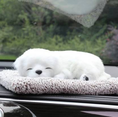 JUST MOD White Colour Sleeping Dog Toy For Car & Table Decorative Showpiece  -  26 cm