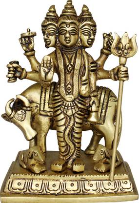 vinayakmoorti Dattatreya With Cow Idol Trimurti Brahma Vishnu Mahesh Shiv Murti Tridev Statue Decorative Showpiece  -  13 cm
