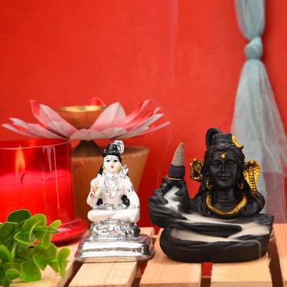 Ghar Saaz Combo Of Lord Shiva,Fog Smoke Backflow, Polyresin Lord Shiva God Idol Decorative Showpiece  -  10 cm
