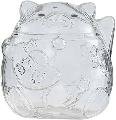 BNF Clear Lucky Cat Piggy Bank Ornaments Saving Money Box Glass for party Decorative Showpiece  -  10 cm
