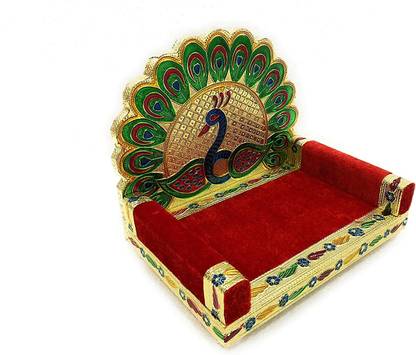 Idolsplace Laddu Gopal Wooden Meenakari Singhasan for Pooja Mandir (Golden) Decorative Showpiece  -  6 cm
