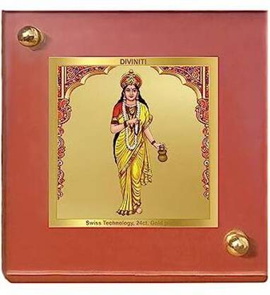 DIVINITI Brahmacharini Mata Idol Photo Frame Car Dashboard| MDF 1B 24K Gold Plated Foil Decorative Showpiece  -  12 cm