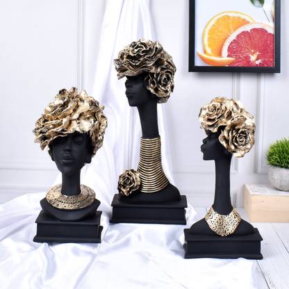 Corscent Handcrafted Resin Three Lady Faces Sculpture for Table Decor Gifts Decorative Showpiece  -  35 cm