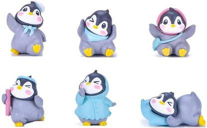 BHOOLU&GOOLU Cute Miniature Funny Little Penguin - 6 Pcs Set ( Hight : 4 cm) Decorative Showpiece  -  4 cm