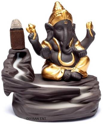 DIYAAN ENT ganesh golden smoke backflow, fountain, waterfall with 20 cones Decorative Showpiece  -  11 cm