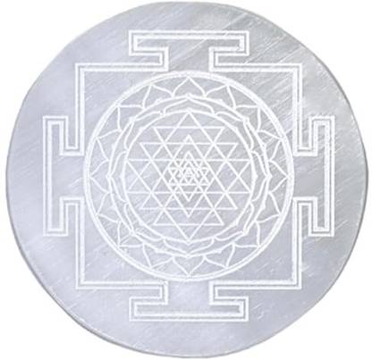 VIBESLE Selenite Charging Carving Shree Yantra Selenite Plate, Vastu, Meditation Decorative Showpiece  -  10 cm