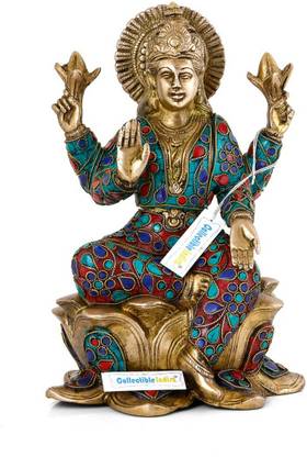 Collectible India Goddess Lakshmi Sitting On Lotus Idol Decorative Showpiece  -  23 cm