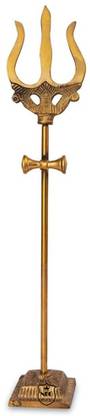 Neo Classic Shiva Trishul with Damru on Stand Traditional Trident Statue H- 5 inch Decorative Showpiece  -  12 cm