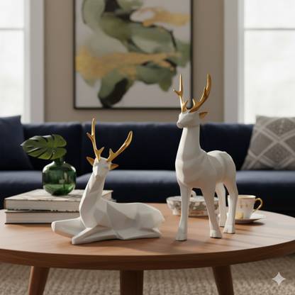 Flipkart SmartBuy Elegant White Crane Couple Statue with Golden Wings –14 inch – Resin Home Décor Decorative Showpiece  -  21.5 cm