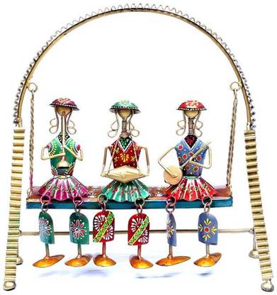 Changa Three Musician Human Figurine Sitting on Swing of Metal Material in Multicolor. Decorative Showpiece  -  38 cm