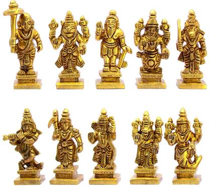 eSplanade Brass Vishnu Dashavatar Dasavatharam Ten Incarnations Avtars of Lord Vishnu 2.5" Decorative Showpiece  -  6.4 cm