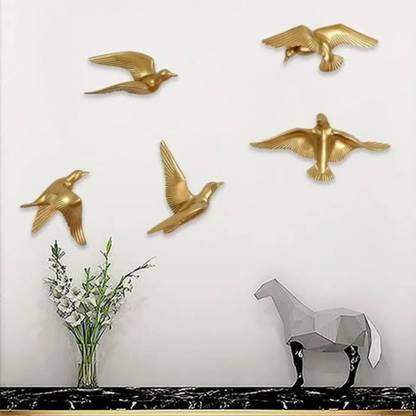 caewell Decorative Golden Birds Wall Decor Hangings Wall art for Living Room Flying bird Decorative Showpiece  -  21 cm