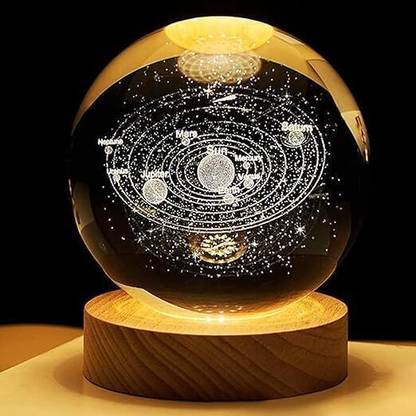 ENTERMM IndiAangan 3D Solar System Crystal Ball Night Light, 6 CM Glass Ball Night Lamp Decorative Showpiece  -  10 cm