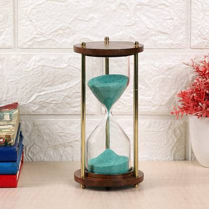 GOLA INTERNATIONAL Royal 1 min Wooden and Brass SandTimer Hour Glass Home Decor (Export Quality) Decorative Showpiece  -  7 cm