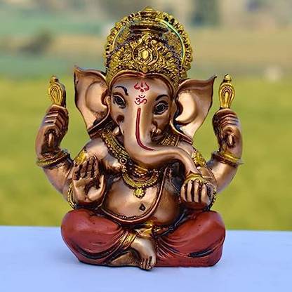 Aamrkoot Ganpati Bappa Murti in Red Dhoti for Home Decor & Office (Copper & Red Colour Decorative Showpiece  -  12 cm