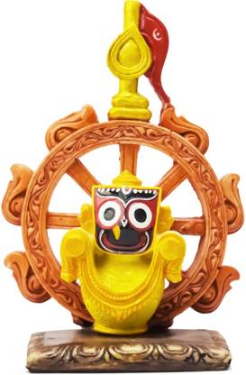Real Craft Idol of Lord Sri Jagannath Nilachakra Design Marble Murti Your Home tempel deshboard of car Office Festive Gifts Decorative Showpiece  -  15 cm