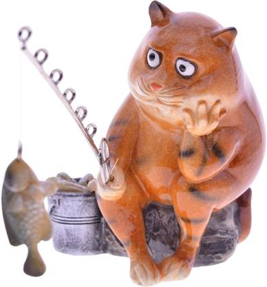 BNF Kitten Figurine Miniature Fat Kitten Statue Desktop Fishing Cat Sculpture StyleA Decorative Showpiece  -  10 cm