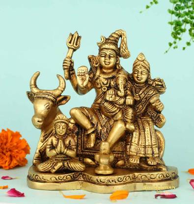 sudarshanarts Shiv Family- 11CM Brass Shiv Parivar, Shiva Parvati with Ganesha and Murugan Decorative Showpiece  -  11 cm