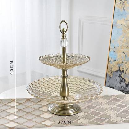 BNF Glass Fruit Serving Bowl Cake Display Stand Rack Food Container Double Layer Decorative Showpiece  -  12 cm
