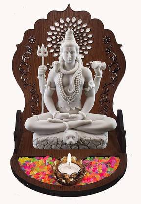 SHREE RAM IMPEX Polystone Shiv ji Murti 8 Inch Lord Shiva Statue with Wooden Mini Temple Decorative Showpiece  -  22 cm