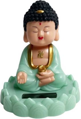 MAAGHI Green Buddha Figurine with Solar-Powered Nod for Peaceful Home, car decoration Decorative Showpiece  -  11 cm
