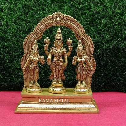 RAMA METAL BRASS VISHNU SRI DEVI BHOO DEVI IDOL Decorative Showpiece  -  20 cm