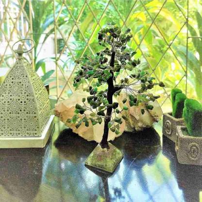 Hashtag Green Aventurine Tree with Pyramid Base for Good Luck Decorative Showpiece  -  23 cm