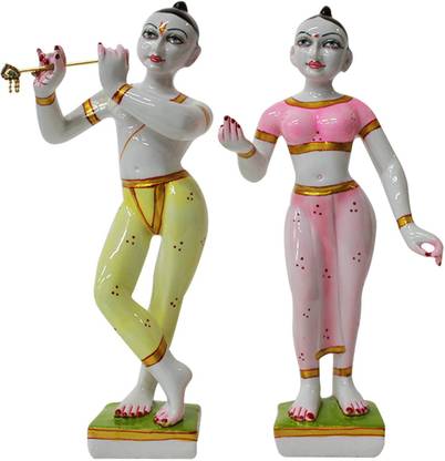 FABZONE Marble Dust Iskon Radha Krishna Statue, Radhey Shyam Idol, Multicolor, 1 Piece Decorative Showpiece  -  28 cm