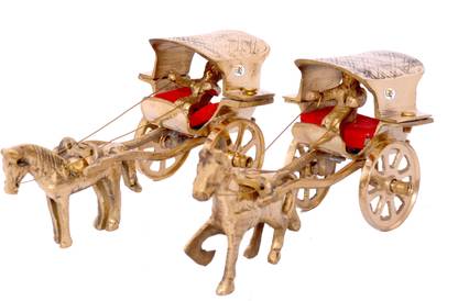 KDT Brass Kids Horse Cart Miniature Small Horse with Chariot toy set Decorative Showpiece  -  7 cm
