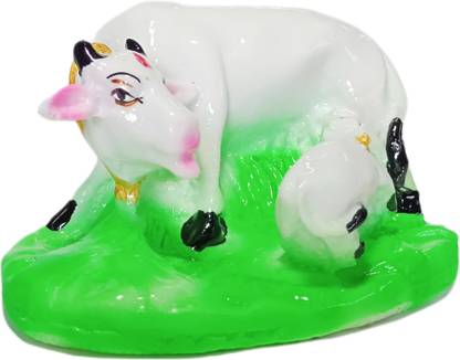 SR Ecom Cow Statue Murti Marble Finish showpices Decorative Showpiece  -  7 cm
