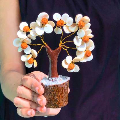 VIBESLE Natural Energized Gomti Chakra Tree - Gomati Chakra and Rudraksh Stone Crystal Decorative Showpiece  -  10 cm