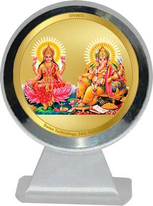 DIVINITI Lakshmi & Ganesha Idol Photo Frame Car Dashboard|24K Gold Plated MCF 1CR Frame Decorative Showpiece  -  11 cm