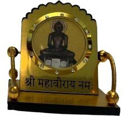 Jain life Mahaveer Bhagwan Golden Dashboard Stand (pack of 1) Decorative Showpiece  -  5 cm