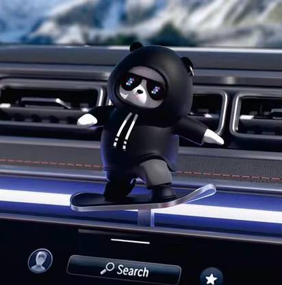 VARNIRAJ IMPORT & EXPORT Car Interior Accessories Dashboard Decorations, Cute Sliding Skateboarding Panda Decorative Showpiece  -  9 cm