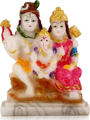 RIDDHI SIDDHI God Idol Shiv Parivar / Shiv parivar murti, Shiv parivar Marble / Shiva Parvati Decorative Showpiece  -  10 cm