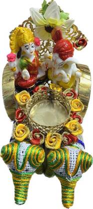 CROWN NIMREET Latest Laxmi Ganesh Hathi Rath With tea light candle holder for Diwali Pooja Decorative Showpiece - 4 cm