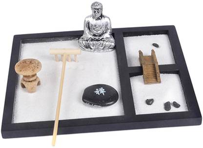 Lyla Silver Buddha Zen Sandbox Meditation Sand Box Garden Tabletop Decor Decorative Showpiece  -  5 cm