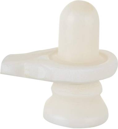 A & S VENTURES White Marble Shivling, Oval Shape, Marble Made, Size Aprox 9cm Decorative Showpiece  -  8 cm