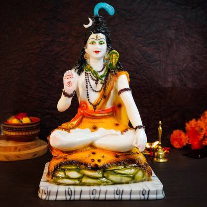 Ekhasa Big Size Marble Dust Lord Shiva Idol | 1 Feet Handpainted Shiv Ji Statue | Decorative Showpiece  -  38.5 cm