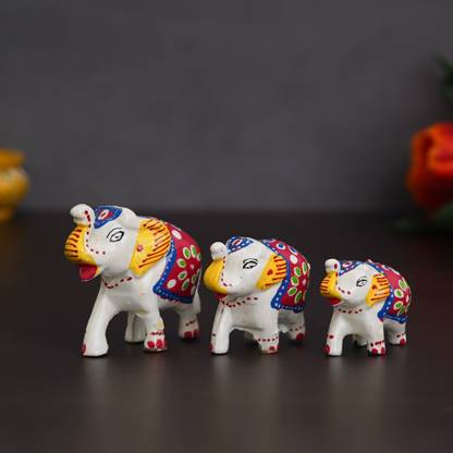eCraftIndia Set of 3 Multicolor Elephant Statues Animal Figurines Decorative Showpieces Decorative Showpiece  -  4.5 cm