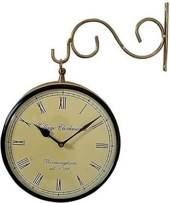 THE KUTIR Railway Wall Clock Vintage Retro Industrial Desige Silent Quartz Movement Decorative Showpiece  -  5 cm