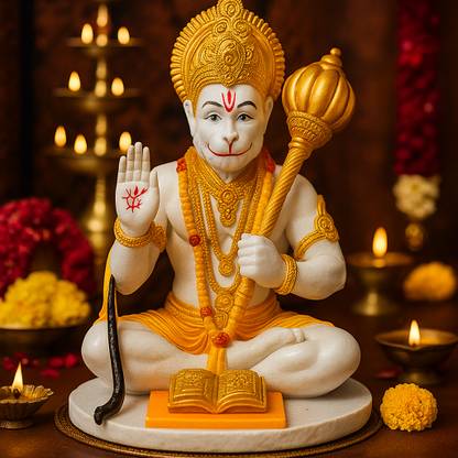 NIHARIKA HANDICRAFT Hanuman Ji Idol for Car Dashboard & Home | Small Marble Look Bajrangbali Decorative Showpiece  -  8.5 cm