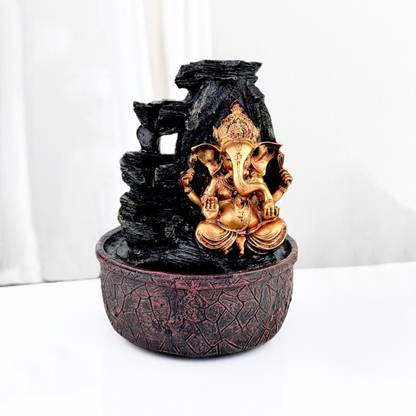 GO HOOKED Lord Ganesha Waterfall Fountain with LED Lights & Adjustable Water Flow Decorative Showpiece  -  25 cm