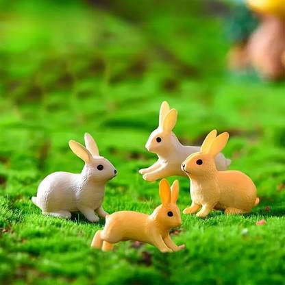 Ascension Set of 4 Running Rabbit for Home Fairy Garden Dollhouse Decor Animals Miniature Decorative Showpiece  -  3.1 cm