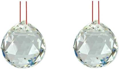 AMGLASS Set of 2 Feng Shui Crystal Ball 40mm Hanging Ball for good luck Decorative Showpiece  -  5 cm