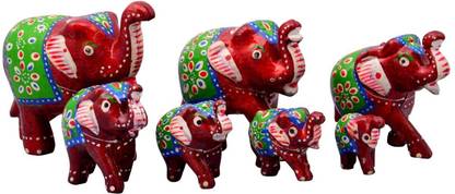 Vivan Creation 7 PCS RED ELEPHANT Decorative Showpiece  -  6 cm