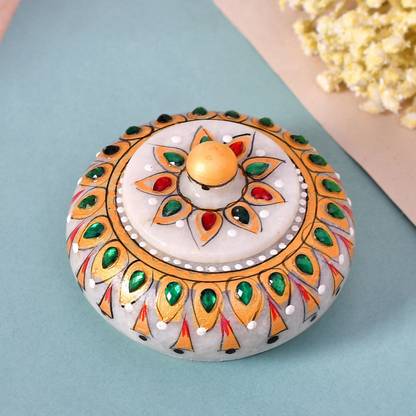 Craftam Meena Work Marble Sindoor Dani, Kumkum Bharani Box Decorative Showpiece  -  5 cm